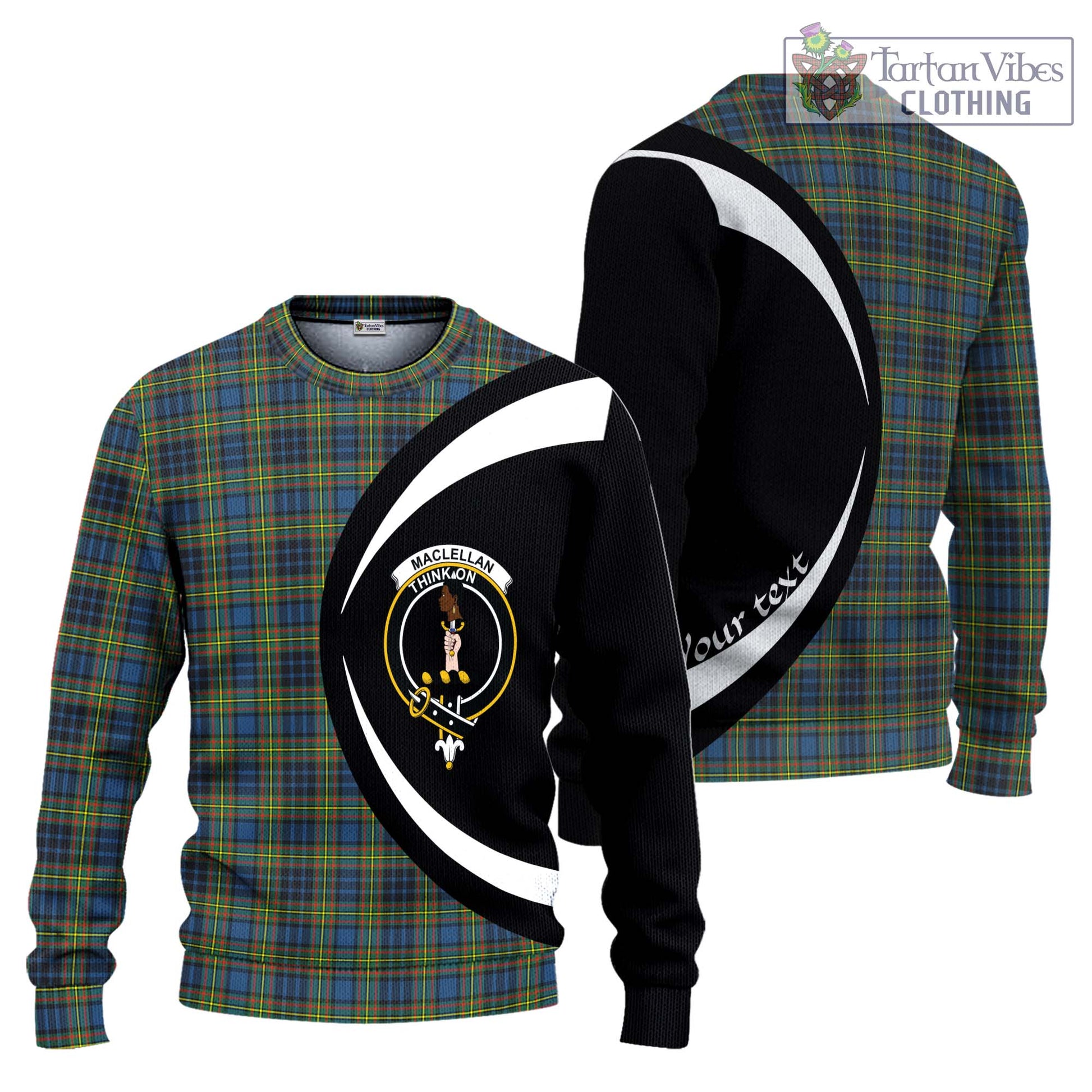 MacLellan Ancient Tartan Knitted Sweater with Family Crest Circle Style Unisex - Tartan Vibes Clothing