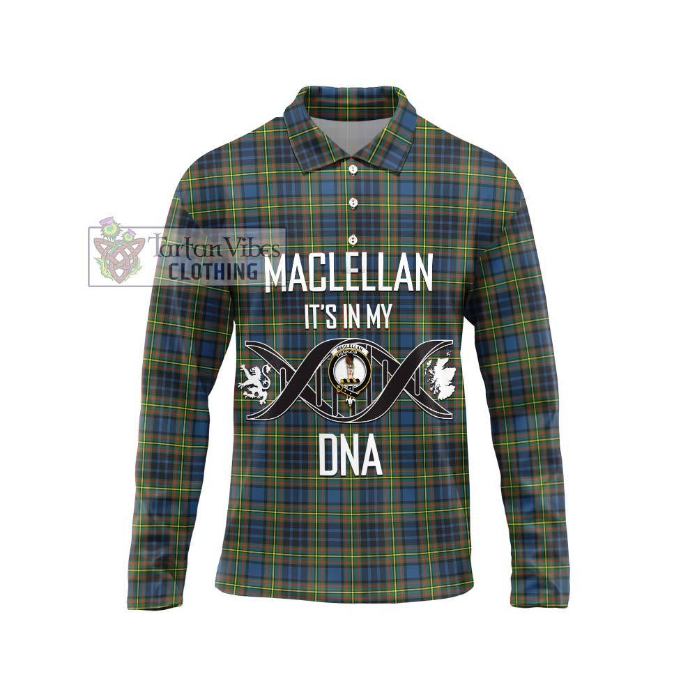 MacLellan Ancient Tartan Long Sleeve Polo Shirt with Family Crest DNA In Me Style Unisex - Tartanvibesclothing Shop