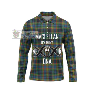 MacLellan Ancient Tartan Long Sleeve Polo Shirt with Family Crest DNA In Me Style