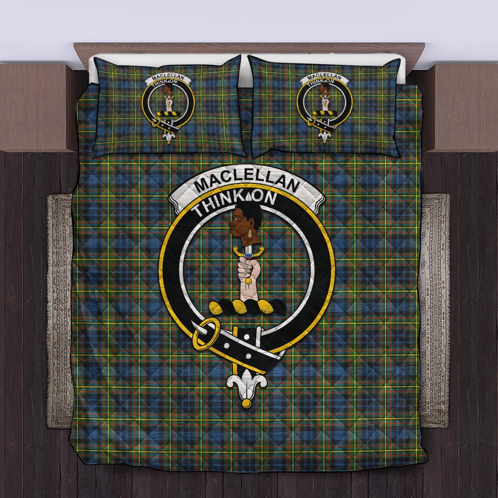 MacLellan Ancient Tartan Quilt Bed Set with Family Crest Twin - Tartan Vibes Clothing