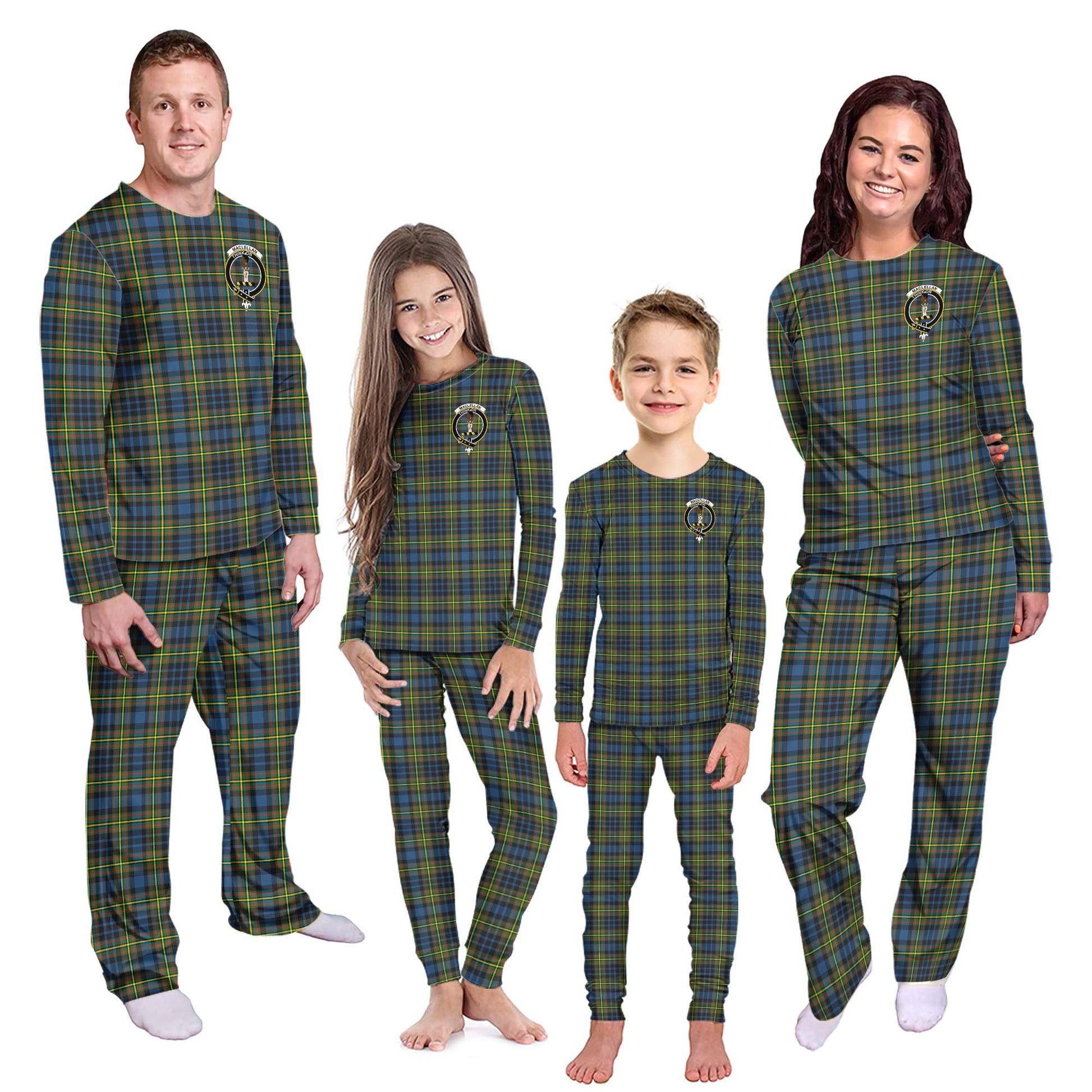 MacLellan Ancient Tartan Pajamas Family Set with Family Crest - Tartanvibesclothing