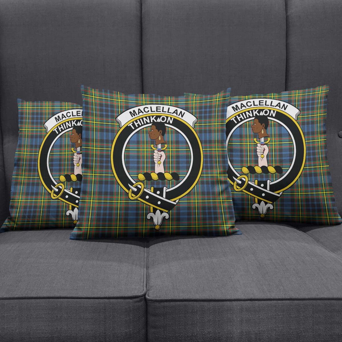 MacLellan Ancient Tartan Pillow Cover with Family Crest Square Pillow Cover - Tartanvibesclothing