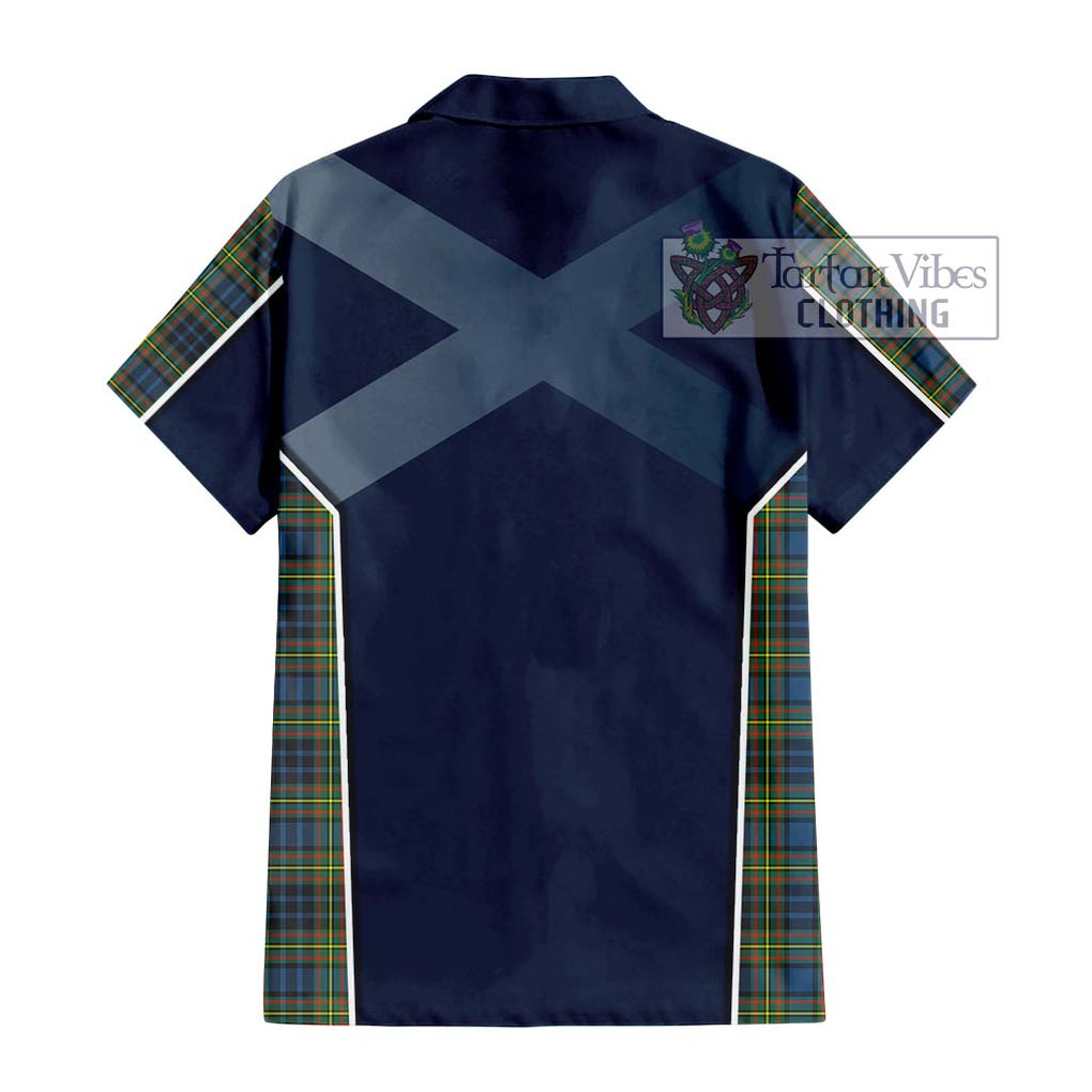 MacLellan Ancient Tartan Short Sleeve Button Shirt with Family Crest and Lion Rampant Vibes Sport Style - Tartan Vibes Clothing