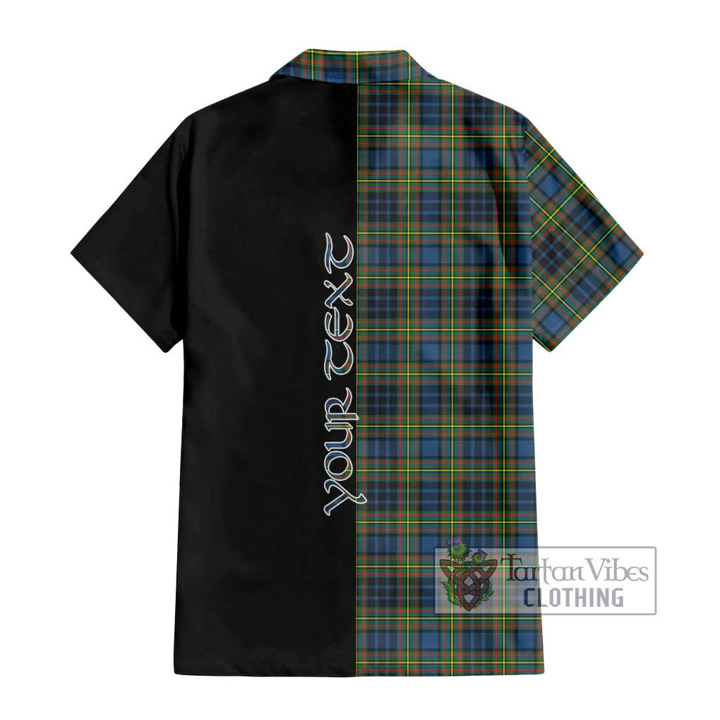 MacLellan Ancient Tartan Short Sleeve Button Shirt with Family Crest and Half Of Me Style - Tartanvibesclothing Shop