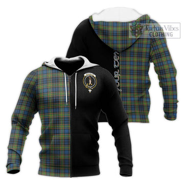 MacLellan Ancient Tartan Knitted Hoodie with Family Crest and Half Of Me Style