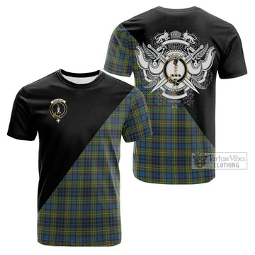 MacLellan Ancient Tartan Cotton T-shirt with Family Crest and Military Logo Style