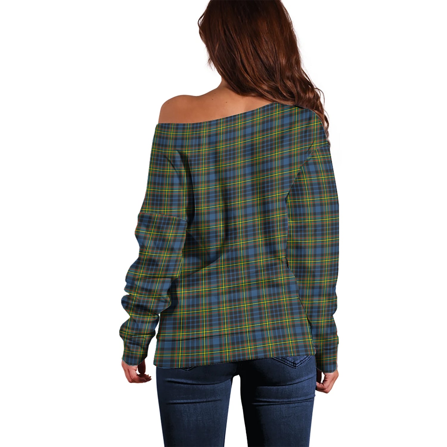 MacLellan Ancient Tartan Off Shoulder Women Sweater with Family Crest - Tartanvibesclothing