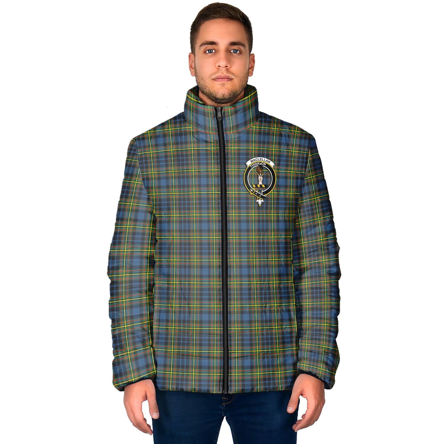 MacLellan Ancient Tartan Padded Jacket with Family Crest - Tartan Vibes Clothing