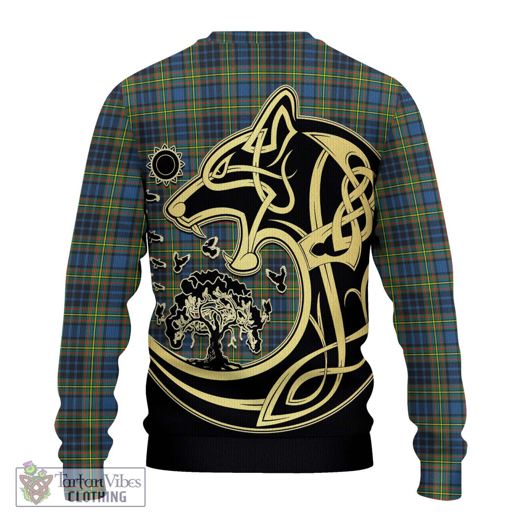 MacLellan Ancient Tartan Knitted Sweater with Family Crest Celtic Wolf Style - Tartan Vibes Clothing