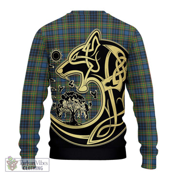 MacLellan Ancient Tartan Ugly Sweater with Family Crest Celtic Wolf Style