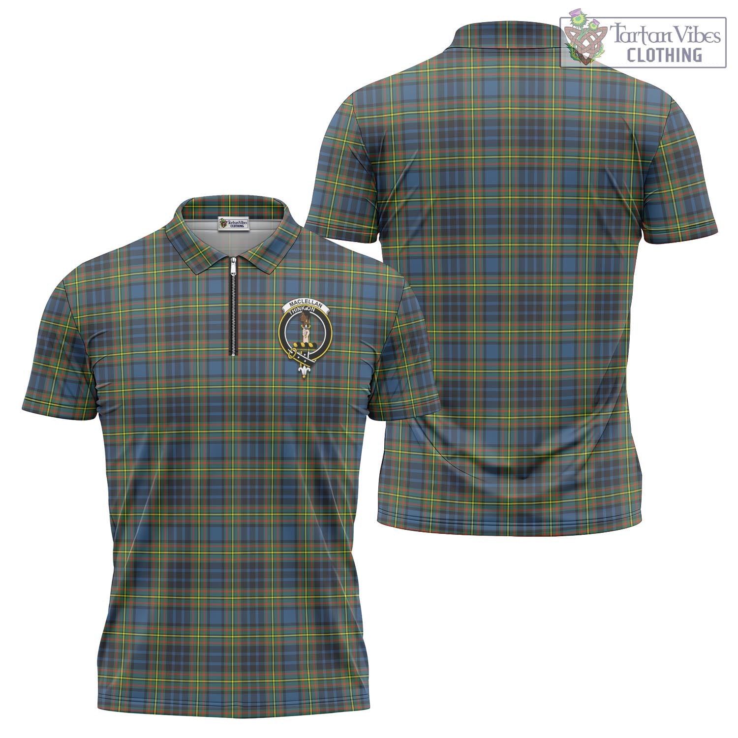 Tartan Vibes Clothing MacLellan Ancient Tartan Zipper Polo Shirt with Family Crest