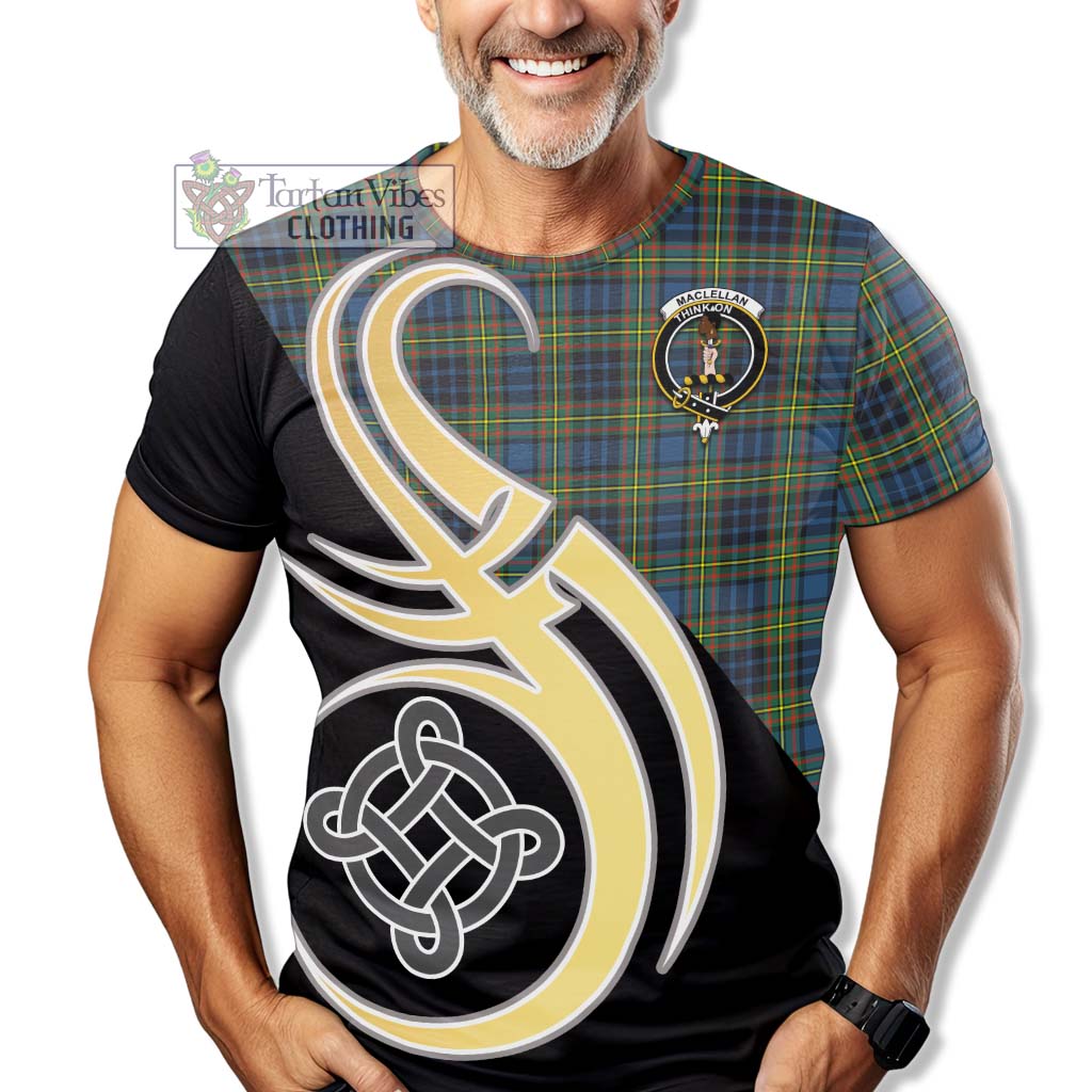 Tartan Vibes Clothing MacLellan Ancient Tartan T-Shirt with Family Crest and Celtic Symbol Style