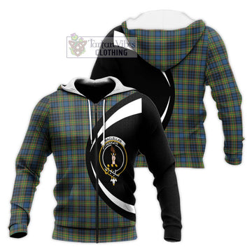 MacLellan Ancient Tartan Knitted Hoodie with Family Crest Circle Style