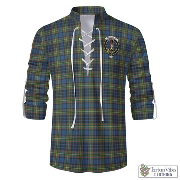 MacLellan Ancient Tartan Men's Scottish Traditional Jacobite Ghillie Kilt Shirt with Family Crest