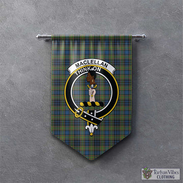 MacLellan Ancient Tartan Gonfalon, Tartan Banner with Family Crest