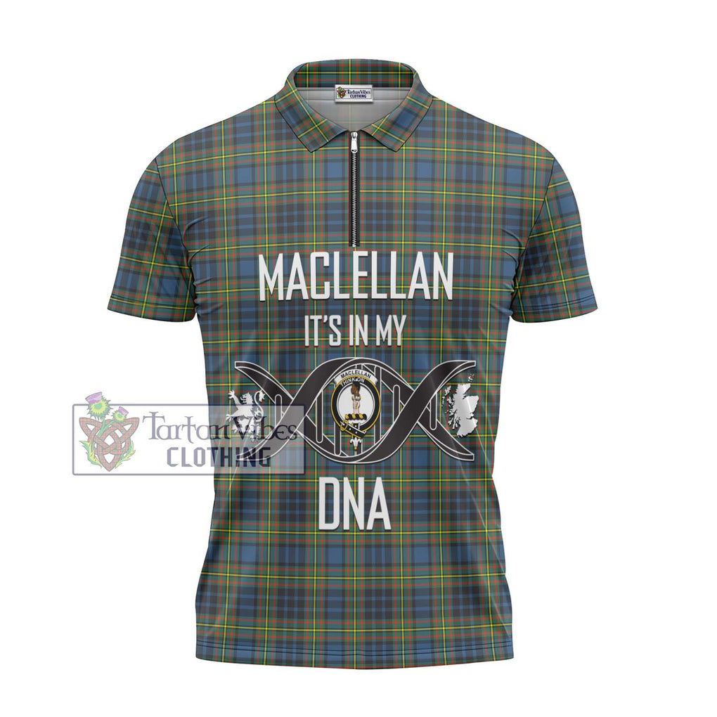 MacLellan Ancient Tartan Zipper Polo Shirt with Family Crest DNA In Me Style - Tartanvibesclothing Shop