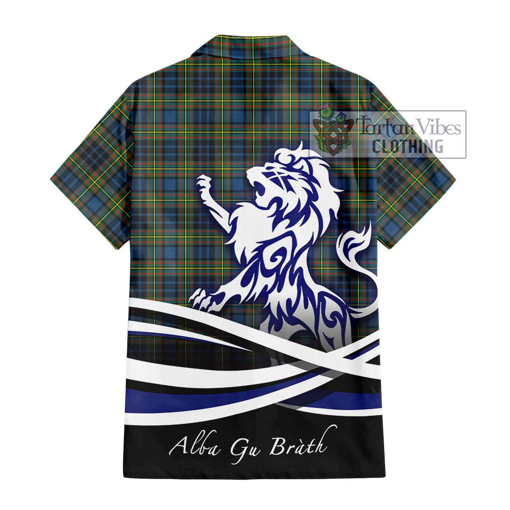 MacLellan Ancient Tartan Short Sleeve Button Shirt with Alba Gu Brath Regal Lion Emblem - Tartanvibesclothing Shop