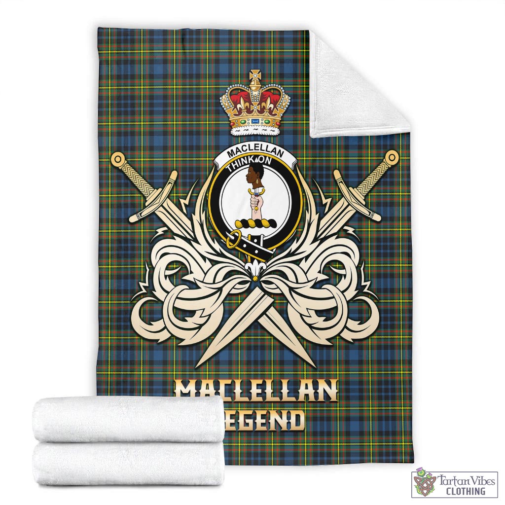 Tartan Vibes Clothing MacLellan Ancient Tartan Blanket with Clan Crest and the Golden Sword of Courageous Legacy