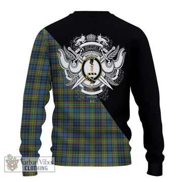 MacLellan Ancient Tartan Ugly Sweater with Family Crest and Military Logo Style