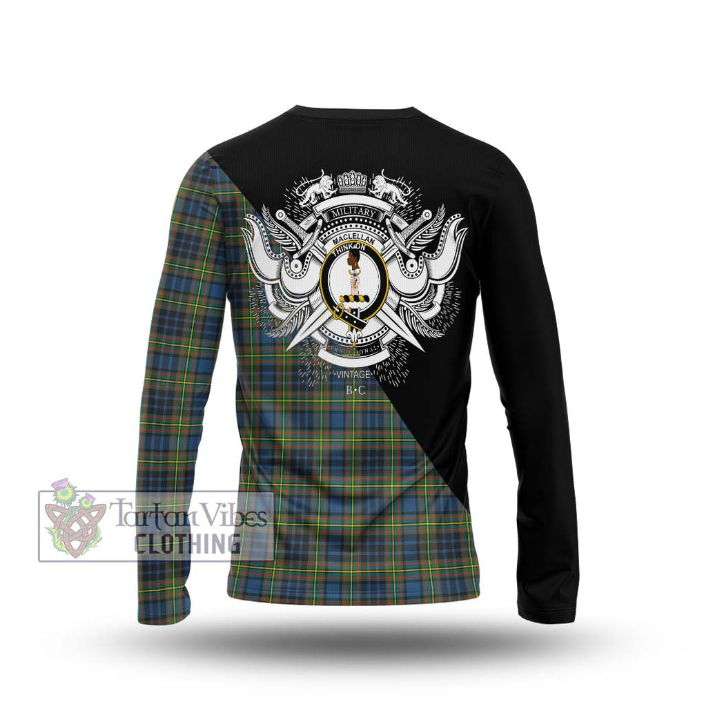 MacLellan Ancient Tartan Long Sleeve T-Shirt with Family Crest and Military Logo Style - Tartanvibesclothing Shop