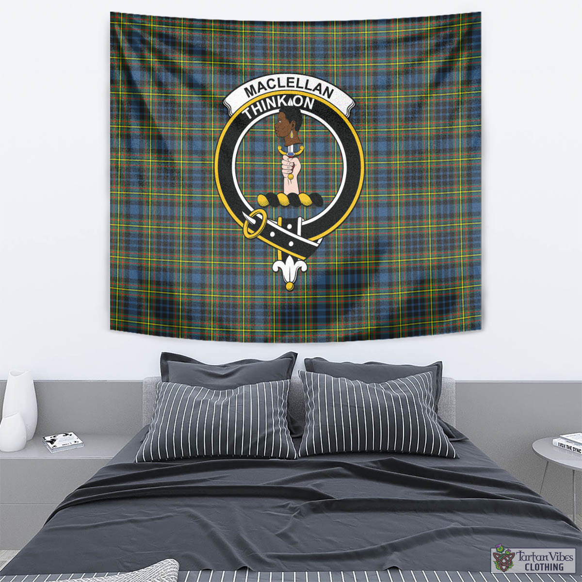 Tartan Vibes Clothing MacLellan Ancient Tartan Tapestry Wall Hanging and Home Decor for Room with Family Crest