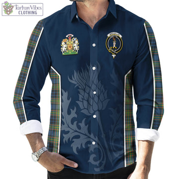 MacLellan Ancient Tartan Long Sleeve Button Up Shirt with Family Crest and Scottish Thistle Vibes Sport Style