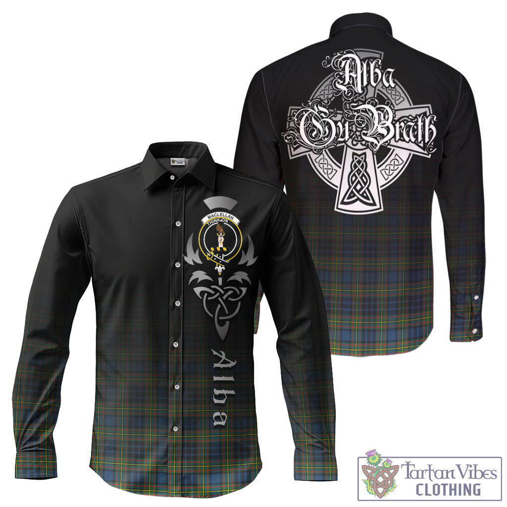 Tartan Vibes Clothing MacLellan Ancient Tartan Long Sleeve Button Up Featuring Alba Gu Brath Family Crest Celtic Inspired