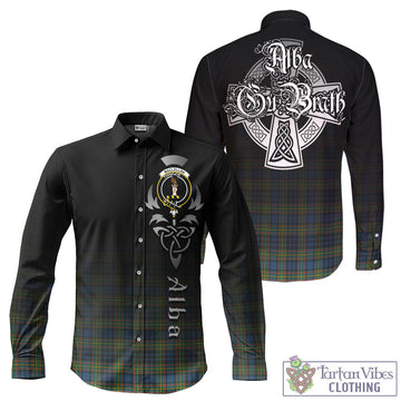 MacLellan Ancient Tartan Long Sleeve Button Up Featuring Alba Gu Brath Family Crest Celtic Inspired