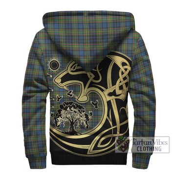 MacLellan Ancient Tartan Sherpa Hoodie with Family Crest Celtic Wolf Style