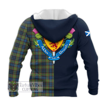 MacLellan Ancient Tartan Knitted Hoodie Alba with Scottish Lion Royal Arm Half Style