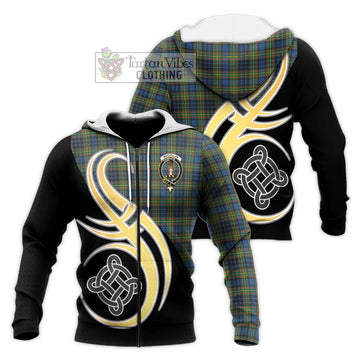 MacLellan Ancient Tartan Knitted Hoodie with Family Crest and Celtic Symbol Style