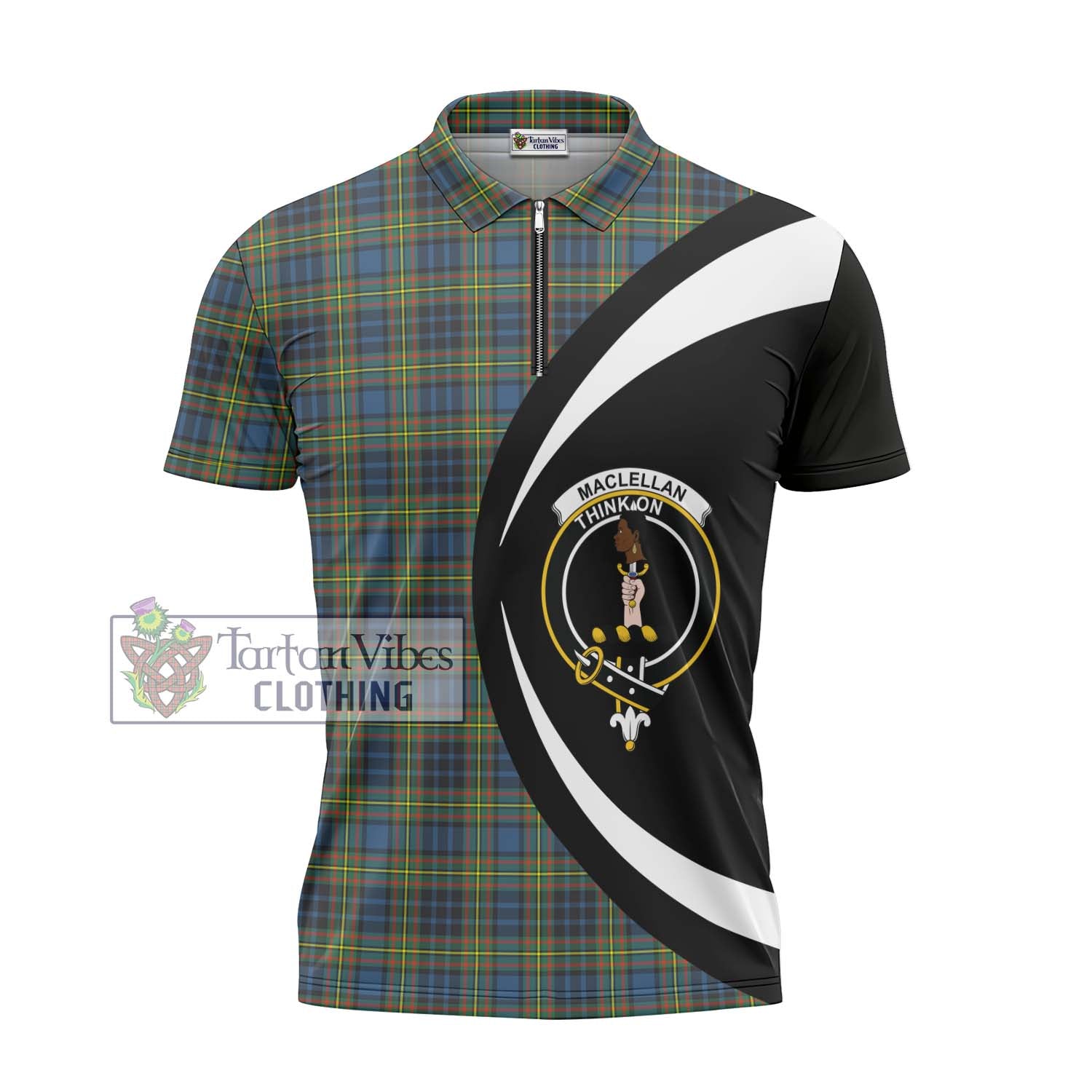 Tartan Vibes Clothing MacLellan Ancient Tartan Zipper Polo Shirt with Family Crest Circle Style