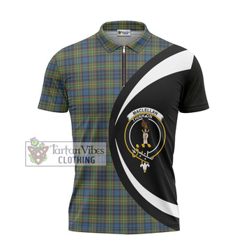 MacLellan Ancient Tartan Zipper Polo Shirt with Family Crest Circle Style