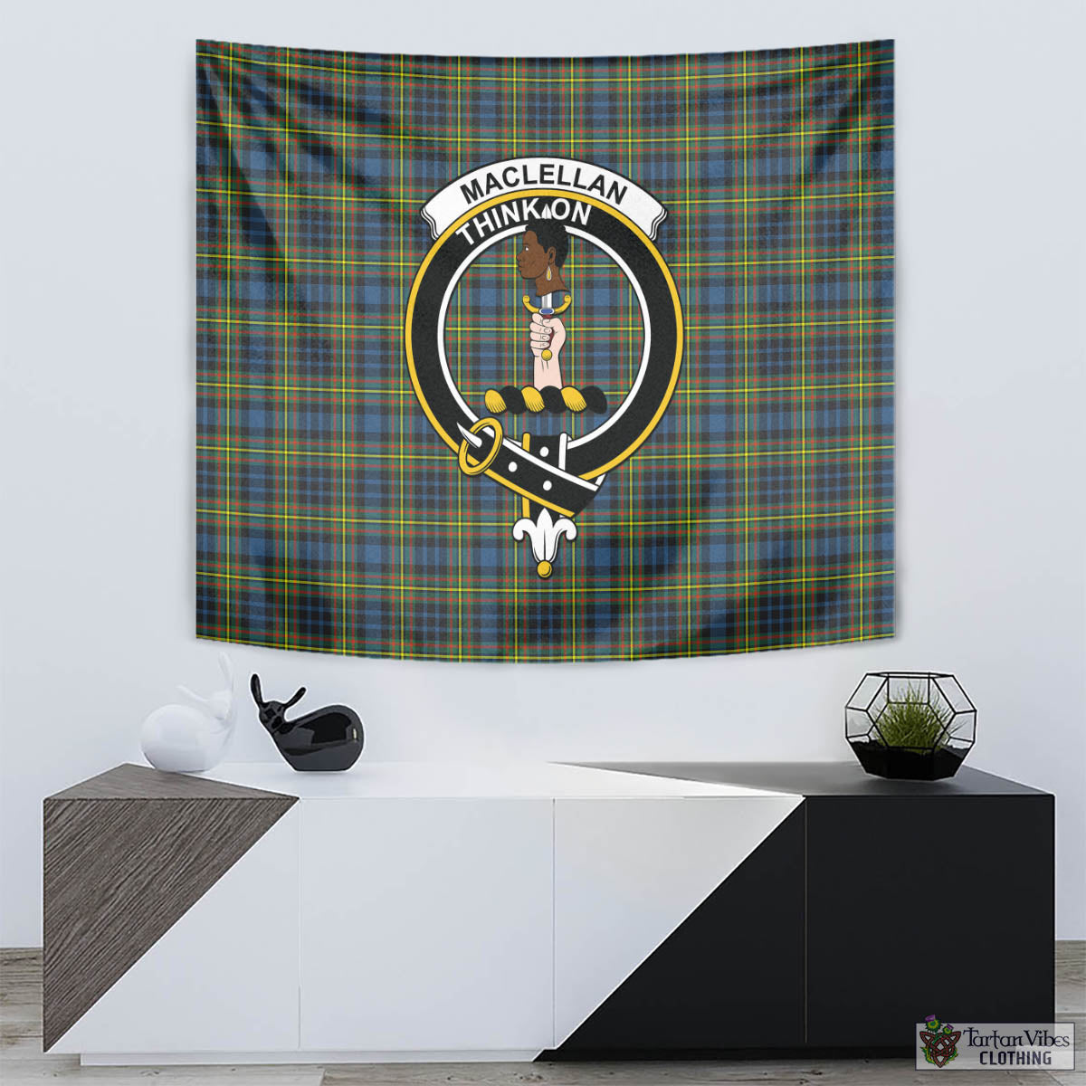 Tartan Vibes Clothing MacLellan Ancient Tartan Tapestry Wall Hanging and Home Decor for Room with Family Crest