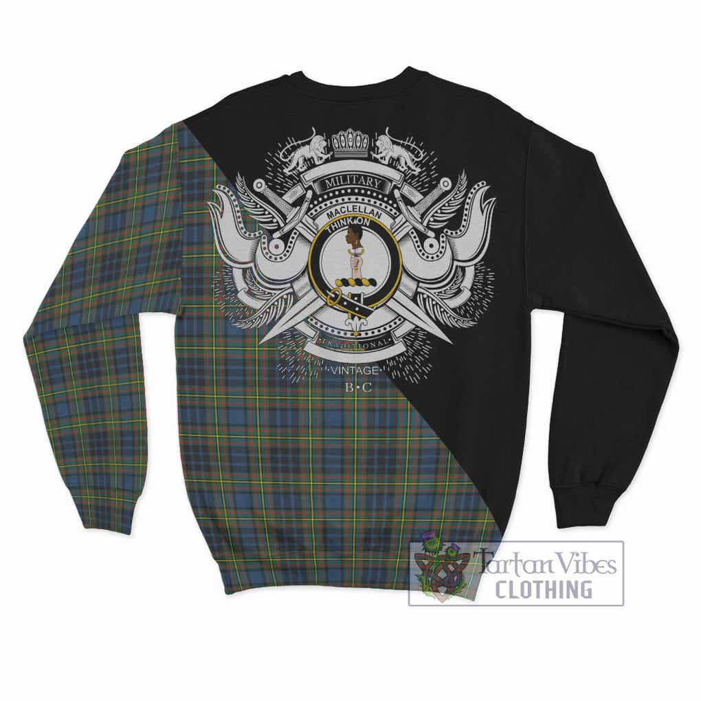 MacLellan Ancient Tartan Sweatshirt with Family Crest and Military Logo Style - Tartanvibesclothing Shop