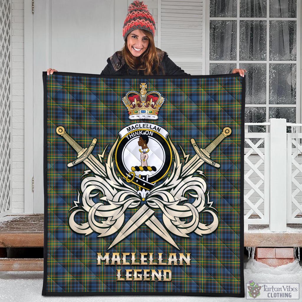 Tartan Vibes Clothing MacLellan Ancient Tartan Quilt with Clan Crest and the Golden Sword of Courageous Legacy