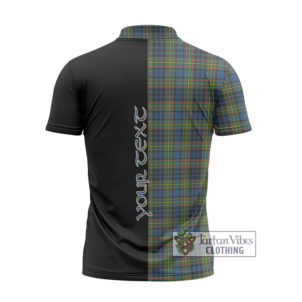 MacLellan Ancient Tartan Zipper Polo Shirt with Family Crest and Half Of Me Style - Tartanvibesclothing Shop