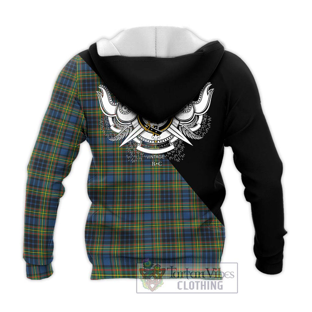 MacLellan Ancient Tartan Knitted Hoodie with Family Crest and Military Logo Style - Tartanvibesclothing Shop