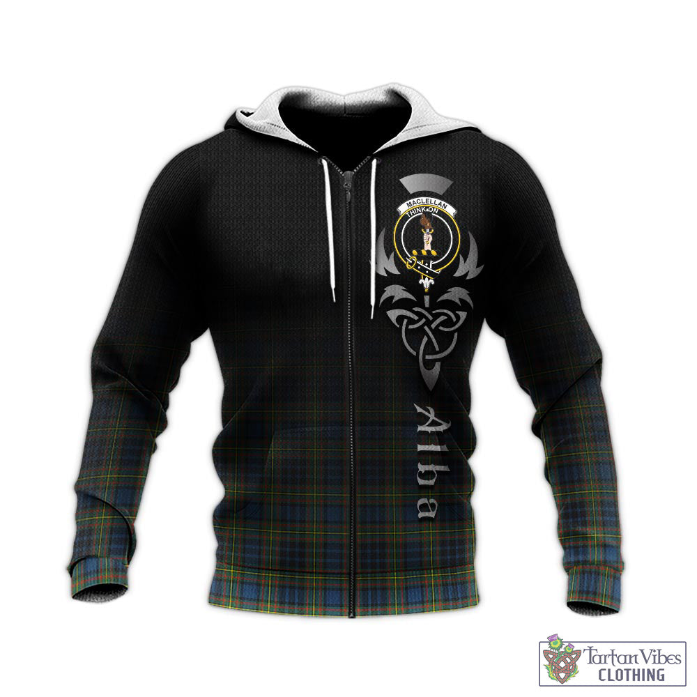 Tartan Vibes Clothing MacLellan Ancient Tartan Knitted Hoodie Featuring Alba Gu Brath Family Crest Celtic Inspired