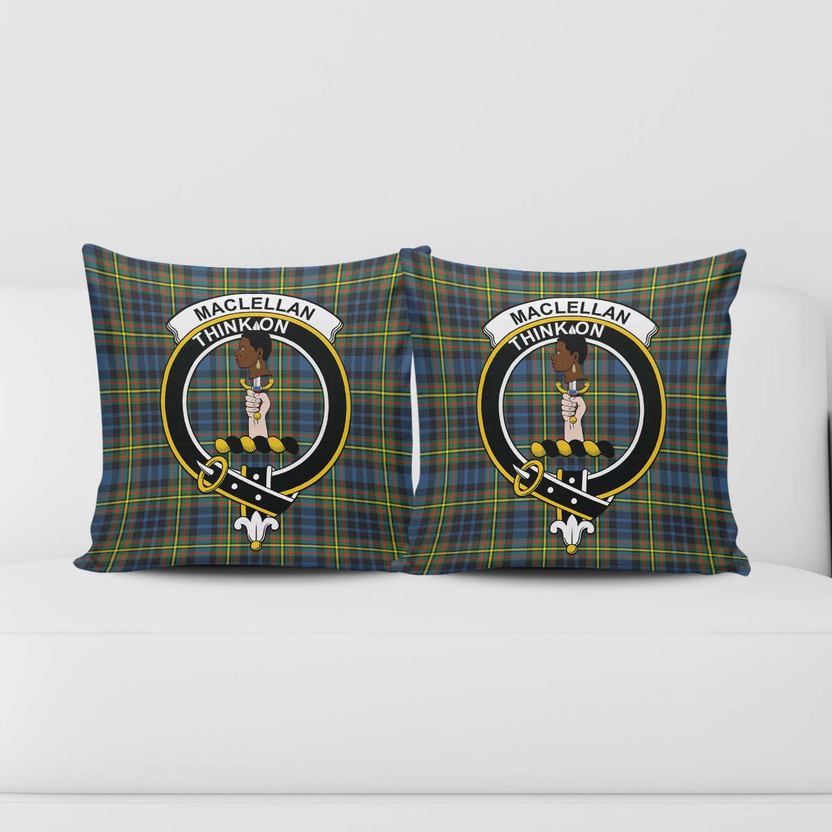 MacLellan Ancient Tartan Pillow Cover with Family Crest - Tartanvibesclothing