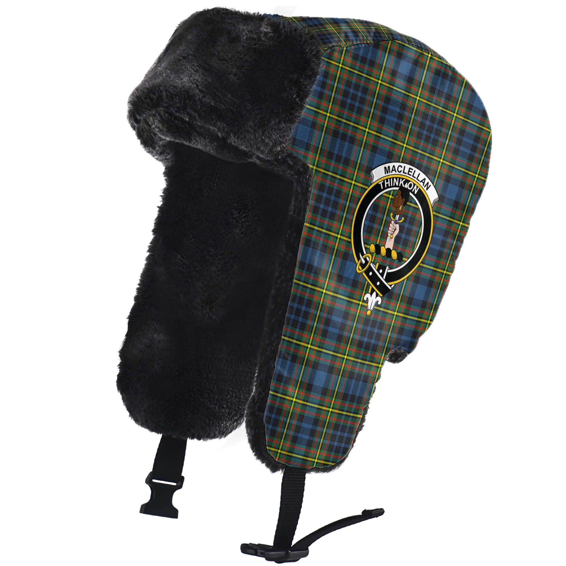 MacLellan Ancient Tartan Winter Trapper Hat with Family Crest - Tartanvibesclothing