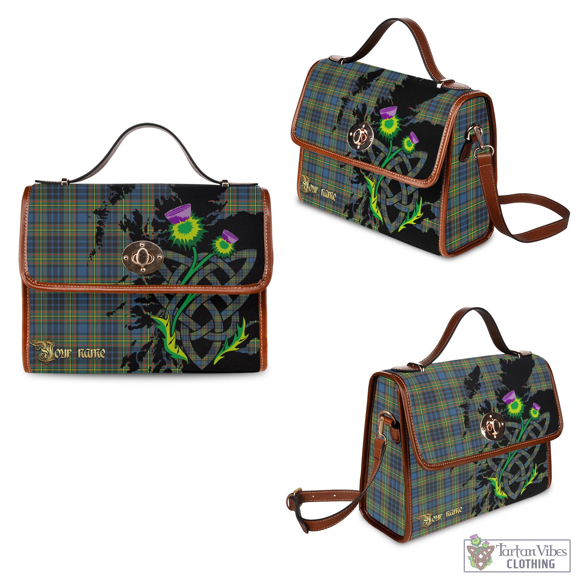 Tartan Vibes Clothing MacLellan Ancient Tartan Waterproof Canvas Bag with Scotland Map and Thistle Celtic Accents