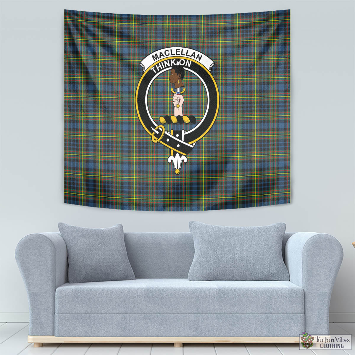 Tartan Vibes Clothing MacLellan Ancient Tartan Tapestry Wall Hanging and Home Decor for Room with Family Crest