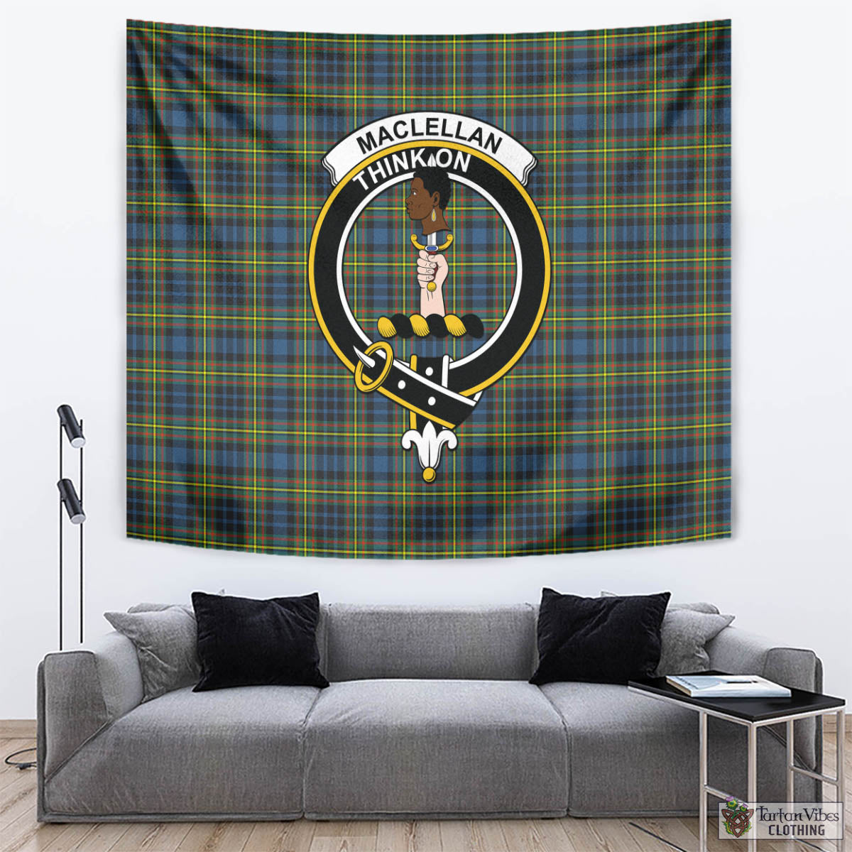 Tartan Vibes Clothing MacLellan Ancient Tartan Tapestry Wall Hanging and Home Decor for Room with Family Crest