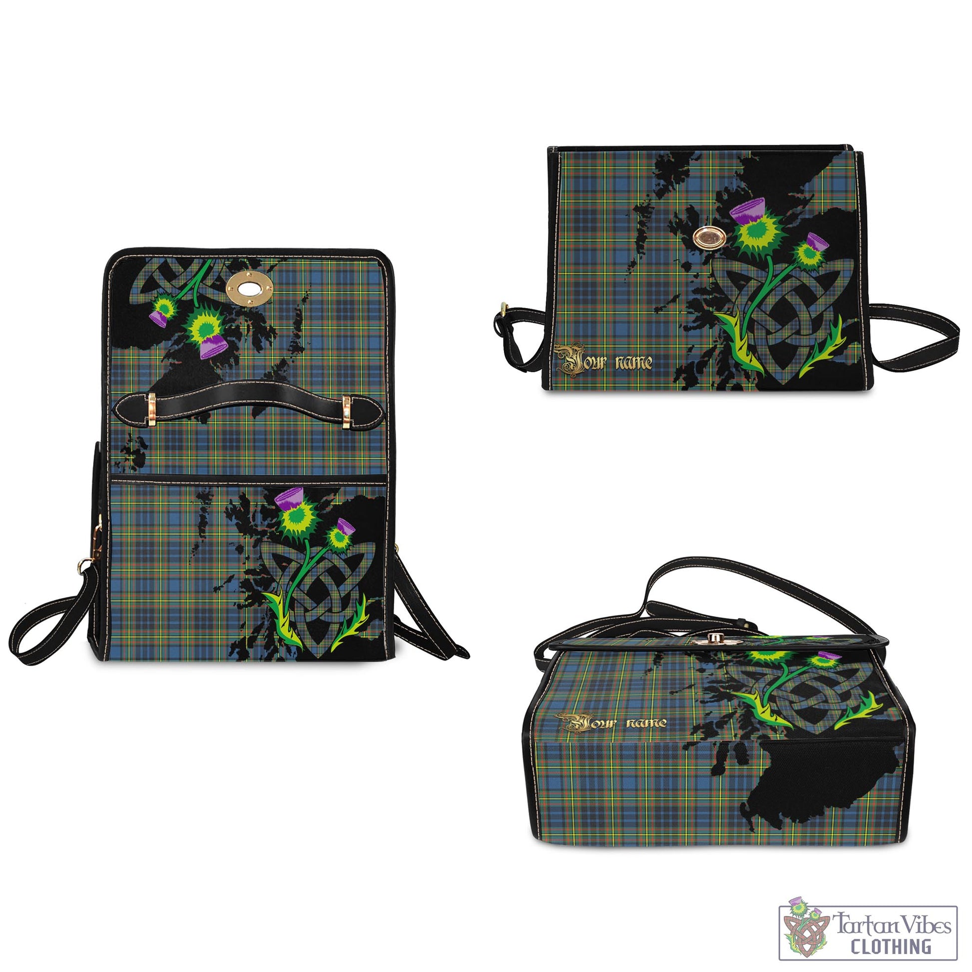 Tartan Vibes Clothing MacLellan Ancient Tartan Waterproof Canvas Bag with Scotland Map and Thistle Celtic Accents