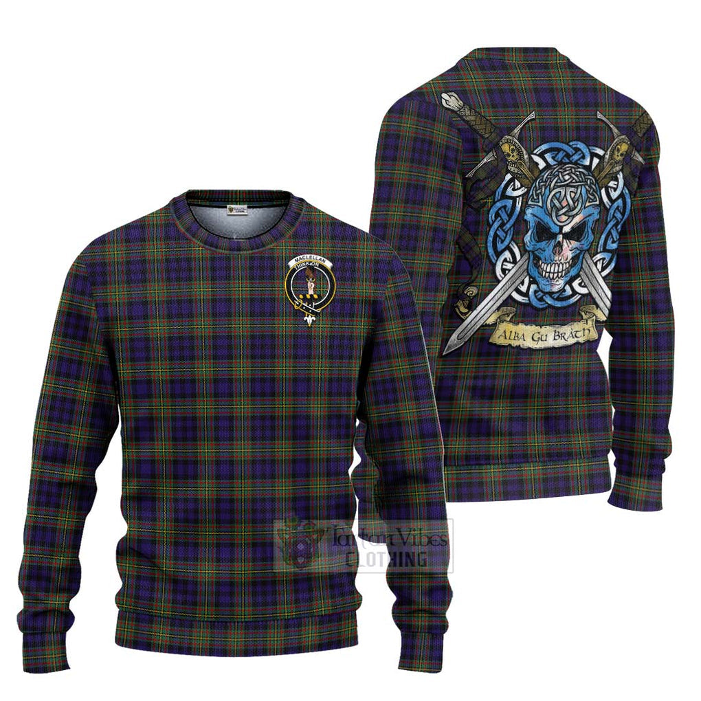 Tartan Vibes Clothing MacLellan (McLellan) Tartan Knitted Sweater with Family Crest Celtic Skull Style