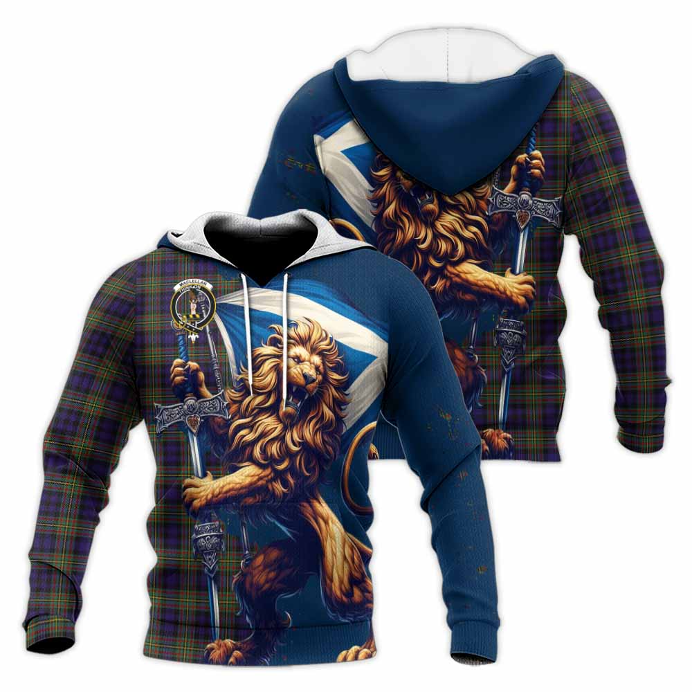 Tartan Vibes Clothing MacLellan (McLellan) Tartan Family Crest Knitted Hoodie with Scottish Majestic Lion