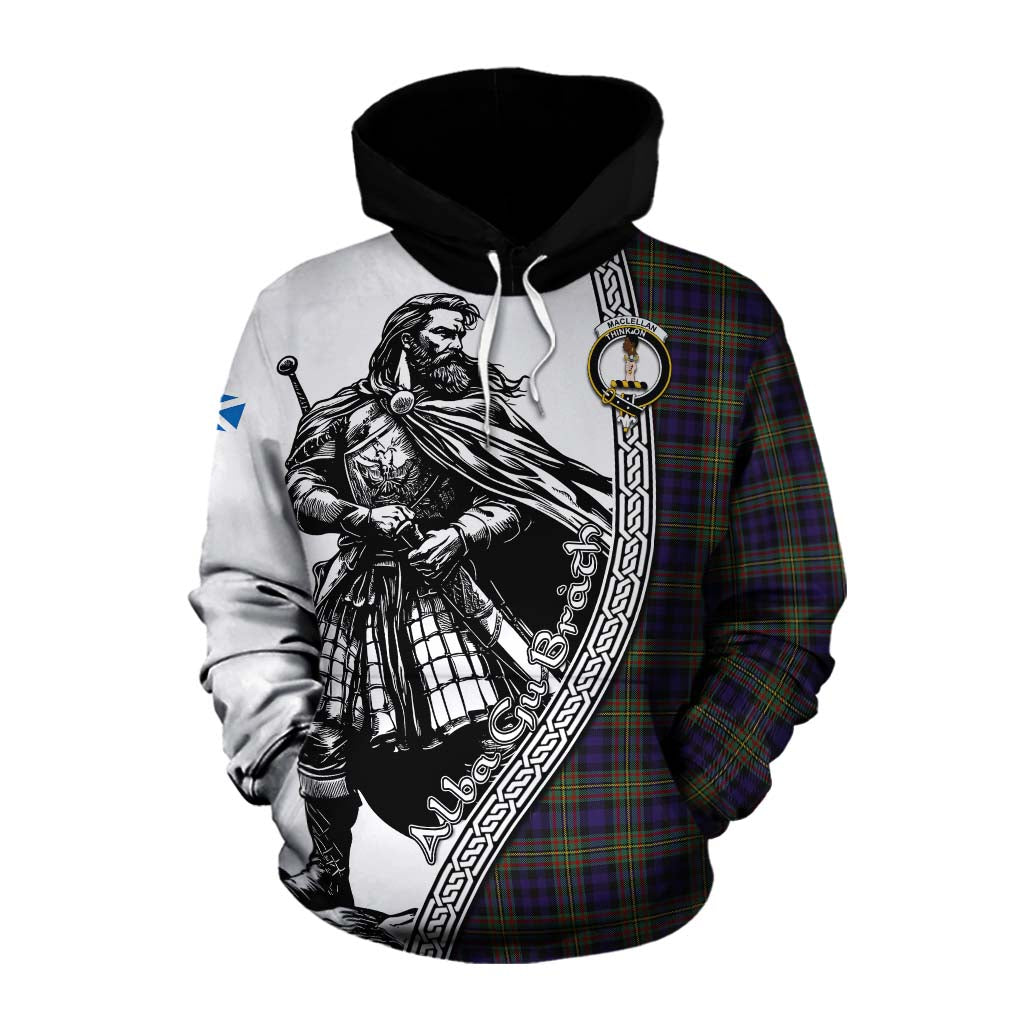 Tartan Vibes Clothing MacLellan (McLellan) Tartan Clan Crest Cotton Hoodie with Highlander Warrior Celtic Style