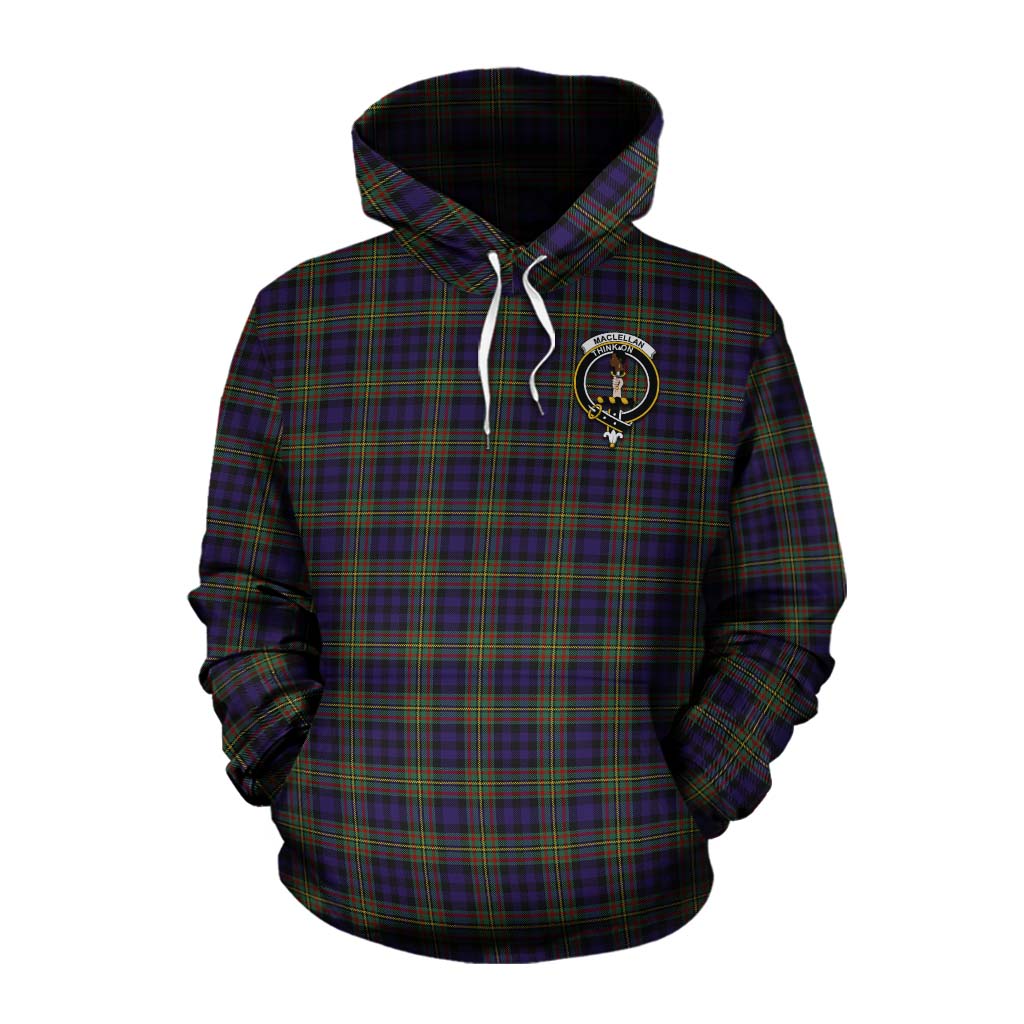 Tartan Vibes Clothing MacLellan (McLellan) Tartan Cotton Hoodie with Family Crest and Bearded Skull Holding Bottles of Whiskey