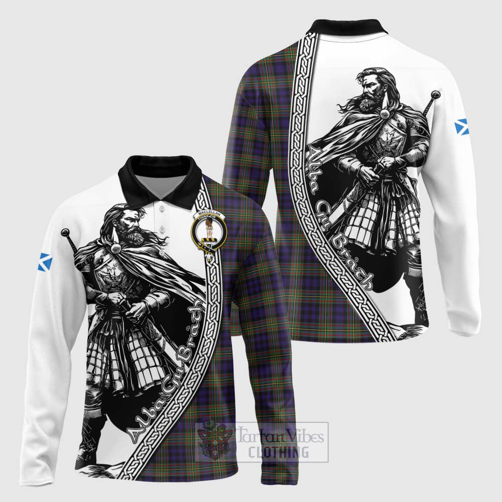 Tartan Vibes Clothing MacLellan (McLellan) Tartan Clan Crest Long Sleeve Polo Shirt with Highlander Warrior Celtic Style